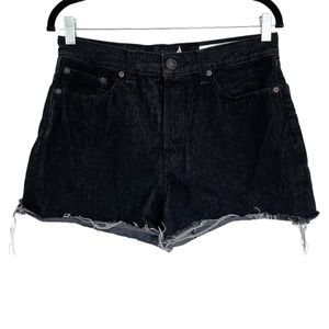 Rag & bone Maya High Rise Black Denim Shorts Button Fly Sz 29 Distressed Raw Hem